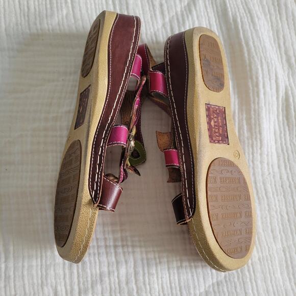 L'Artiste Womens EU 42 US 10 Tooled Leather Sandals Floral Pink Brown Green - Picture 8 of 10